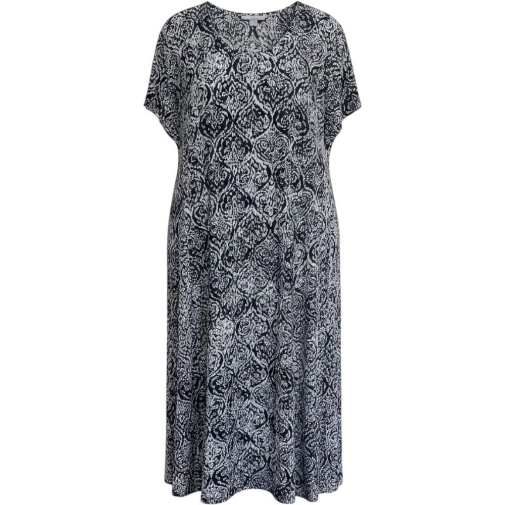 Woman Within Black‎ White Damask Print Maxi Dress Short Sleeve Plus 2X READ